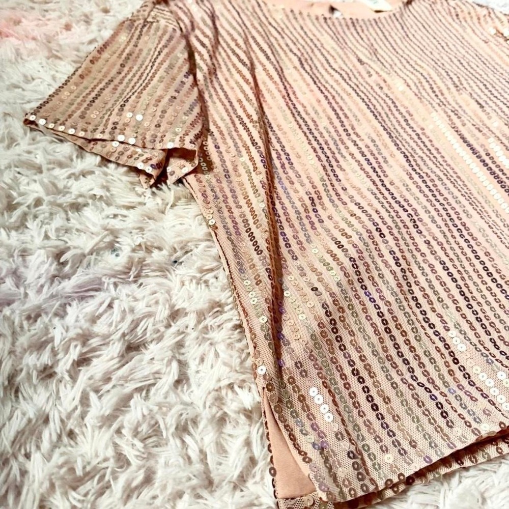 Flowy Sequin Rose Gold Glam Whimsical Dopamine Fairy Boxy Oversized Tee Womens L - Picture 4 of 7